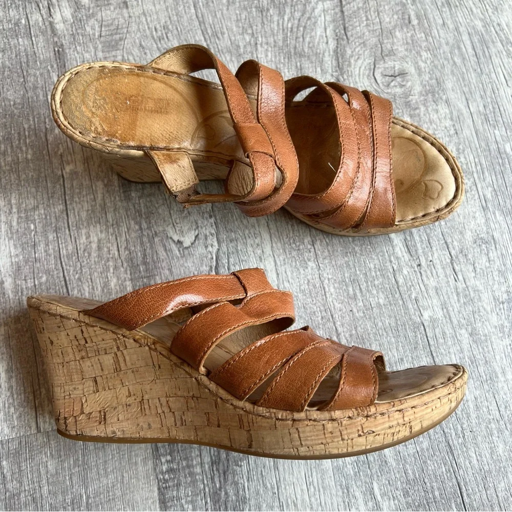 Born Butterfly Leather Wedges Comfort Brown Women's Size 9 Sandals